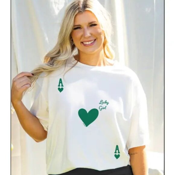 Grace & Emma Ace of Hearts On White Tee Shirt - L/XL - Picture 1 of 1